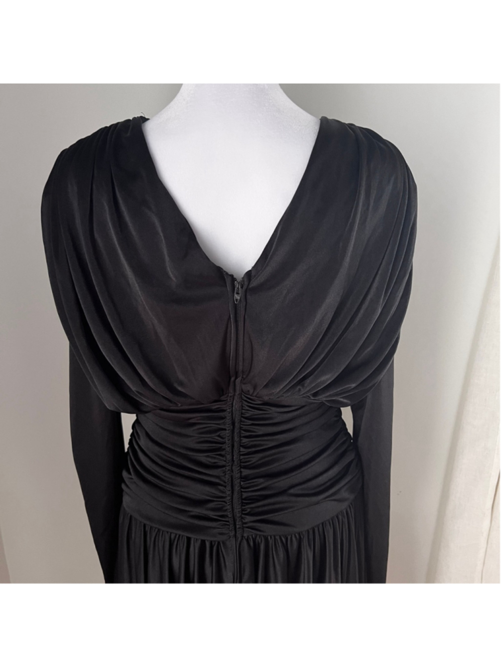 Vintage Abby Kent Black Beaded Illusion Midi Dress Ruched Gothic Glam USA M - Picture 11 of 11